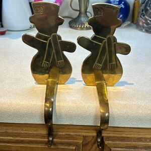 2 Hosley Brass Snowman Stocking holders